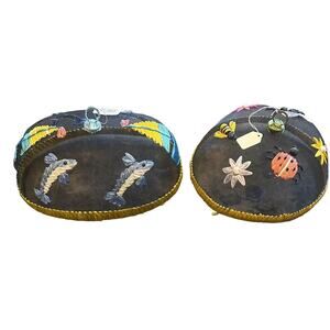 2 Vintage Mesh Food Covers Dolphins/Sailboats, Bees Ladybugs/Flowers/Butterflies